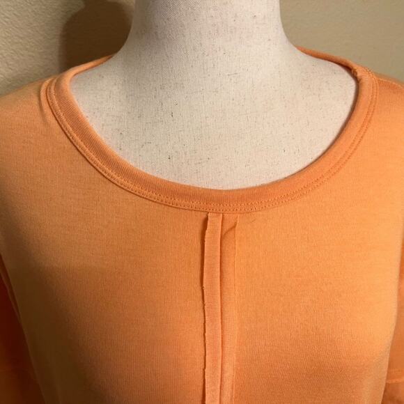 Hopely popover top orange knit raw seaming short sleeve loose fit tunic tee Sz M - Picture 3 of 9